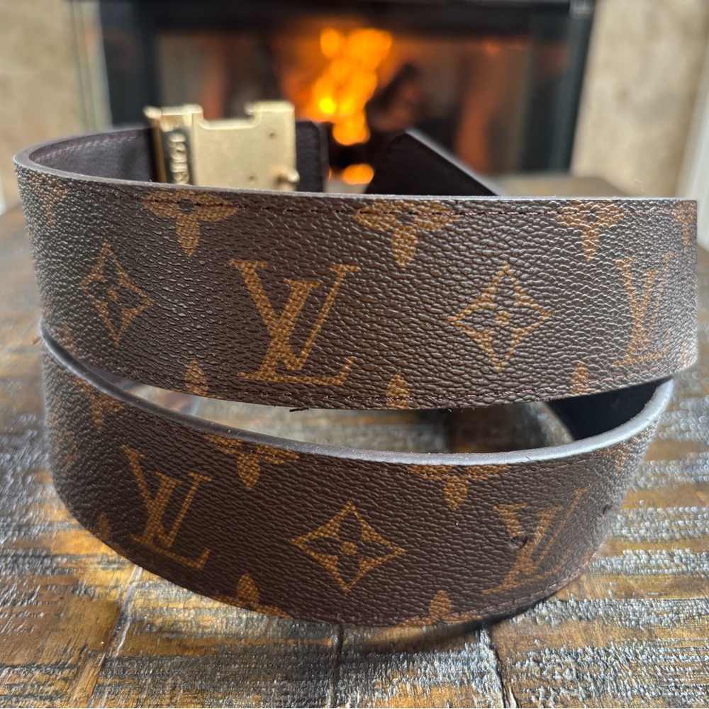 Louis Vuitton CLASSIC Dark Brown Monogram Belt with Gold Buckle - Picture 4 of 5